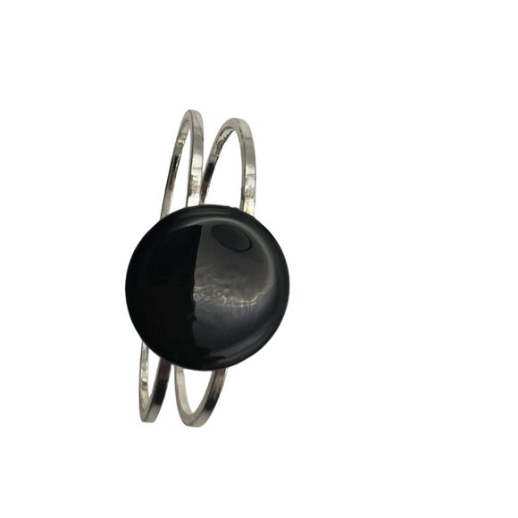 Apache Tears Stone Silver Bangle Cuff Bracelet - Picture 4 of 9